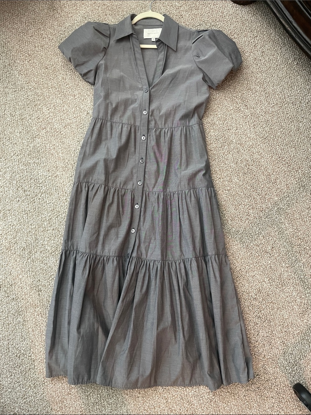 Brochu Walker Gray Button-Front Puff Sleeve Midi Dress
